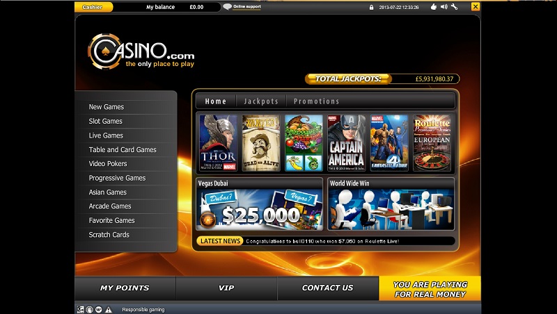 Casino.com Instant Play Lobby Area casino.com review