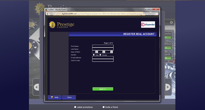 Prestiage Casino Registration Screen Prestige casino review